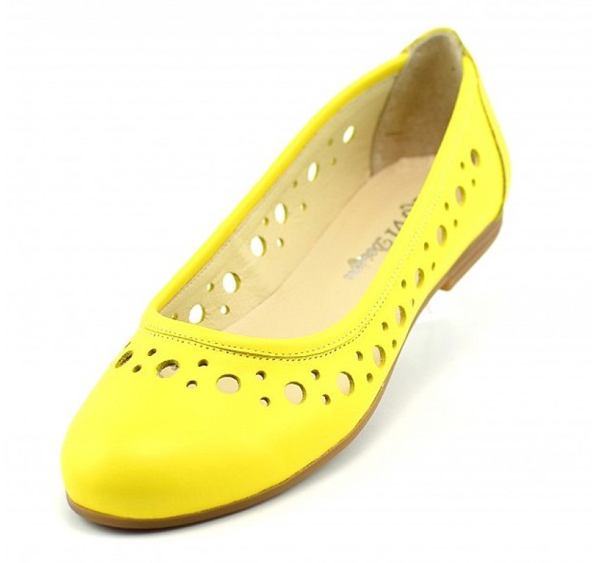 Balerini dama casual din piele naturala Eveline Galben - Marimea 40