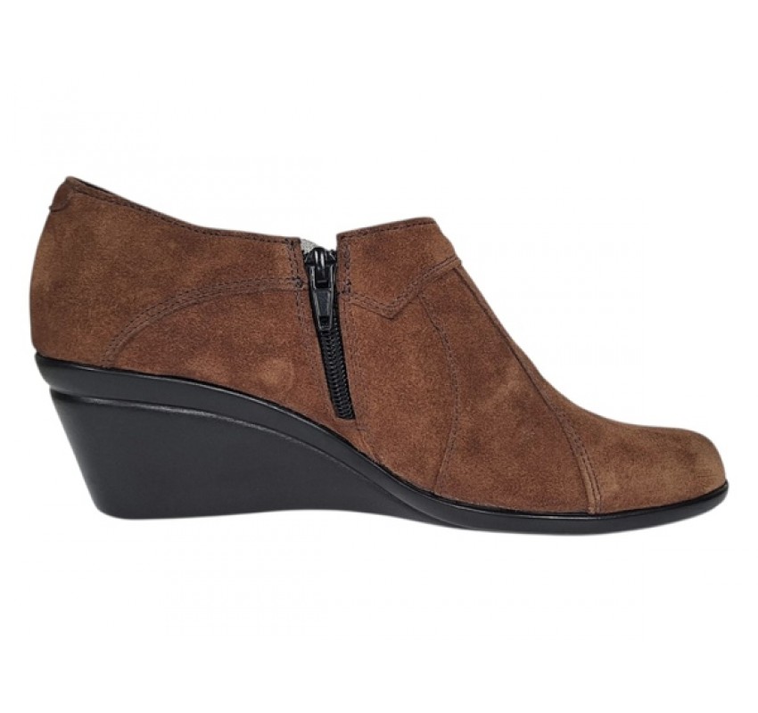 Oferta 37 Botine dama din piele naturala intoarsa Maro Brun cu platforme de 5 cm - Mira Velur 