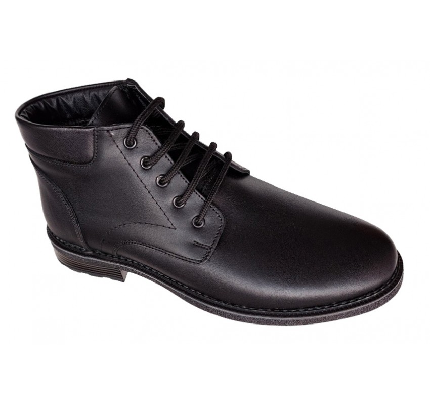 Oferta marimea 39 Ghete barbati casual negre din piele naturala imblanite LGB101N