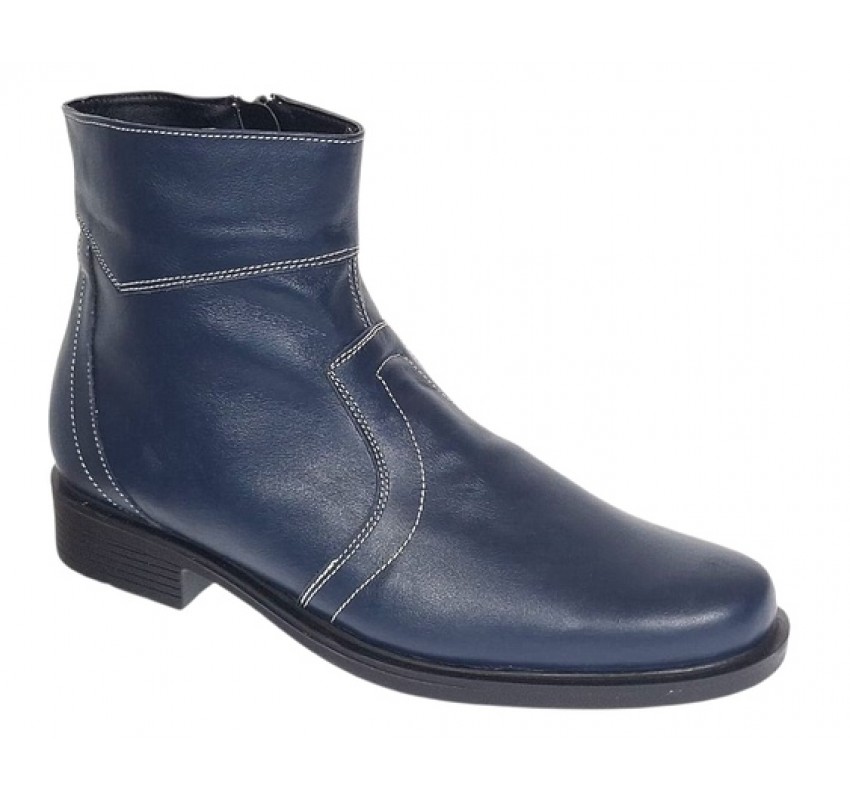 Ghete barbati din piele naturala, imblanite, elegante, cu fermoar, Bleumarin - LGB99BLA1