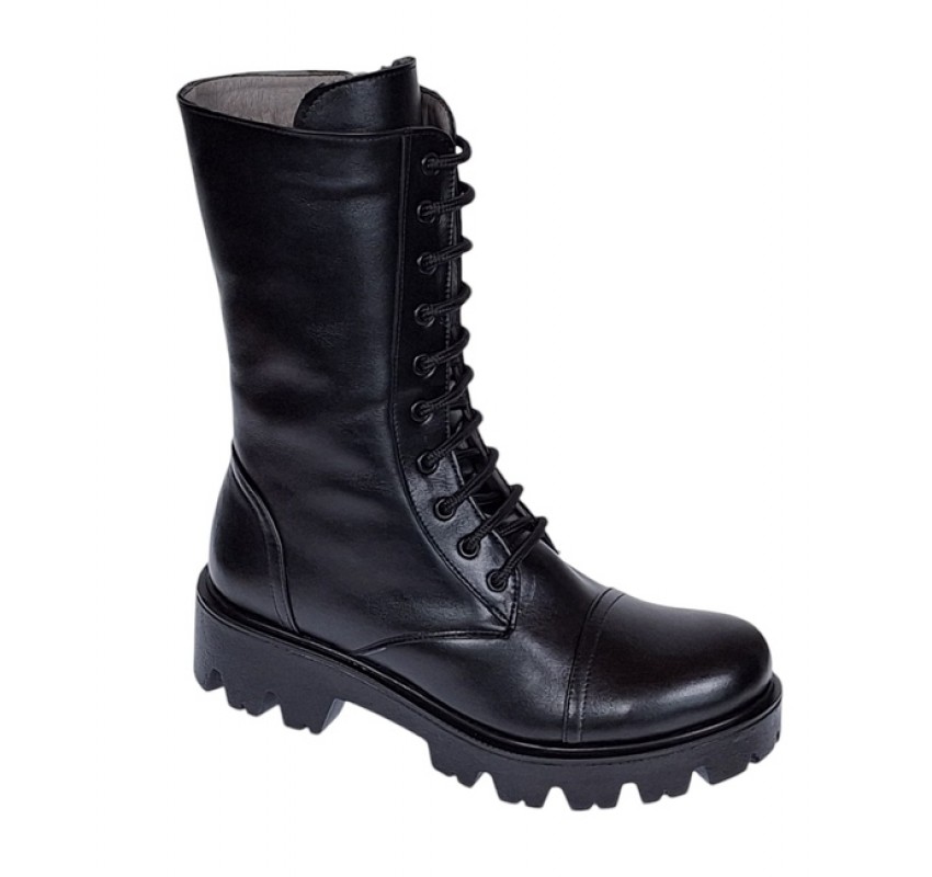 Oferta Ghete dama din piele naturala imblanite cu siret si fermoar Negru Daiki L289N