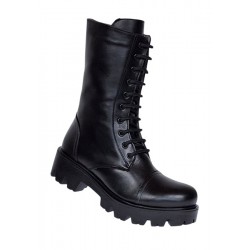 Oferta Ghete dama din piele naturala imblanite cu siret si fermoar Negru Daiki L289N