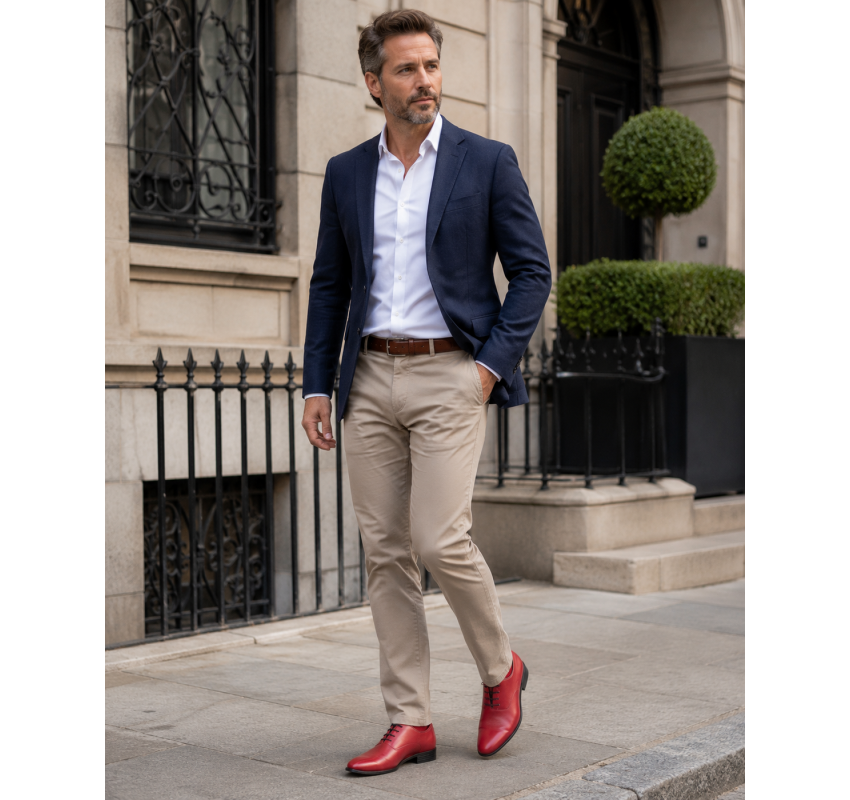 Marimea 39 Pantofi barbati rosii eleganti din piele naturala LGKR219R
