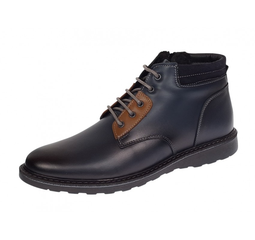 Oferta Marimea 41 Ghete piele naturala barbati imblanite cu siret si fermoar Corsa Blue LGKR3XBL