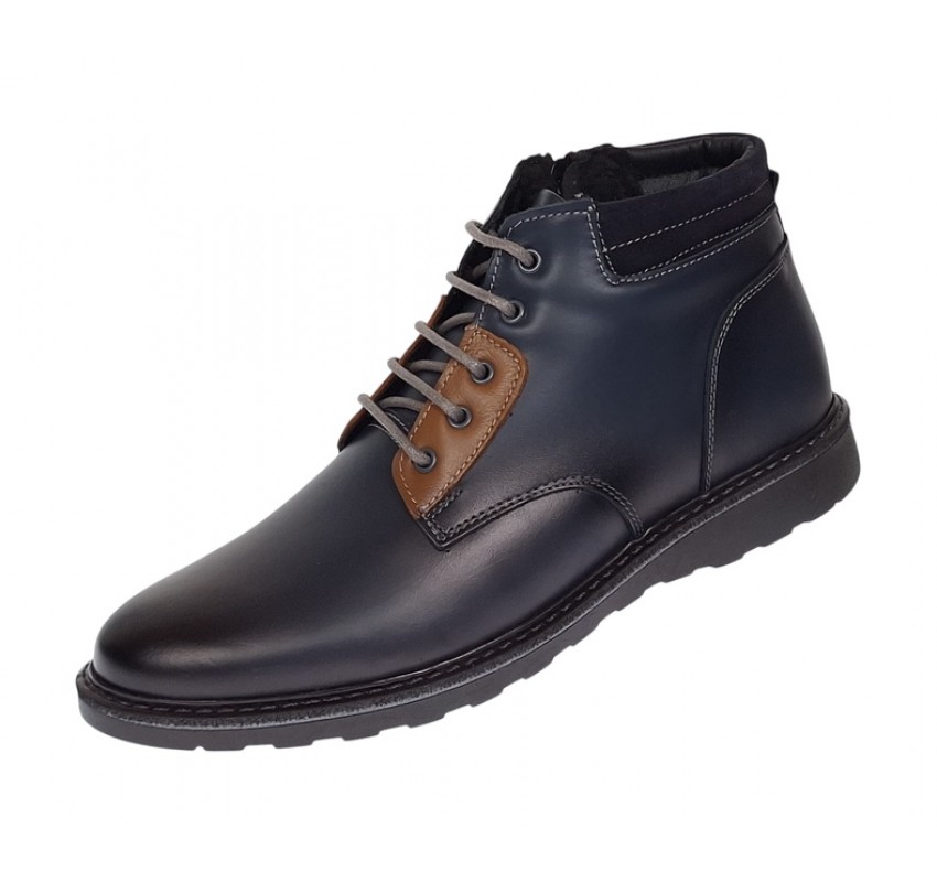 Oferta Marimea 41 Ghete piele naturala barbati imblanite cu siret si fermoar Corsa Blue LGKR3XBL