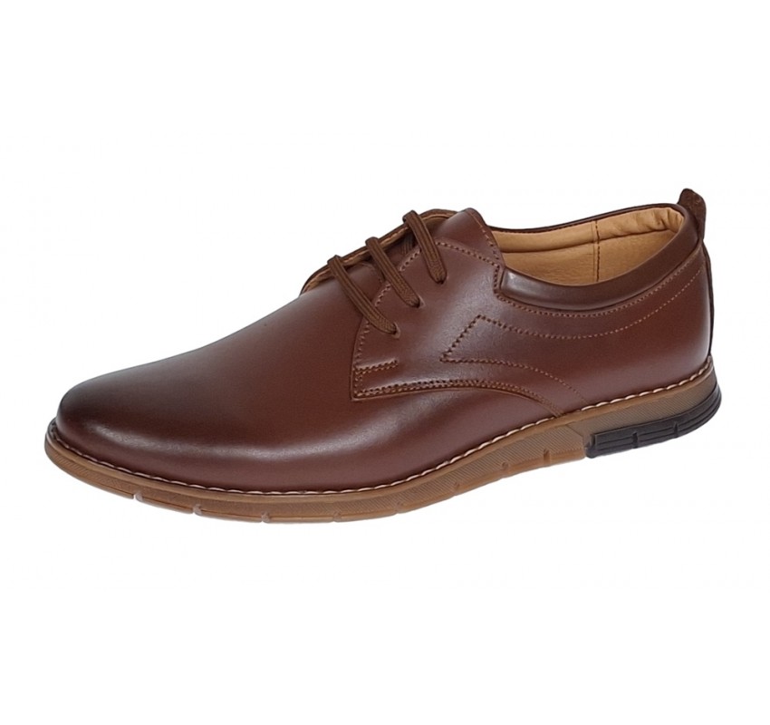 Marimea 41 Pantofi barbati sport din piele naturala maro cu siret GKR57M