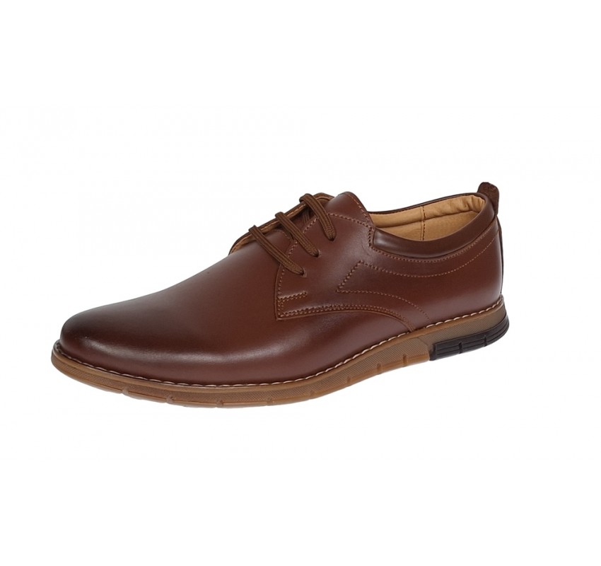 Marimea 41 Pantofi barbati sport din piele naturala maro cu siret GKR57M