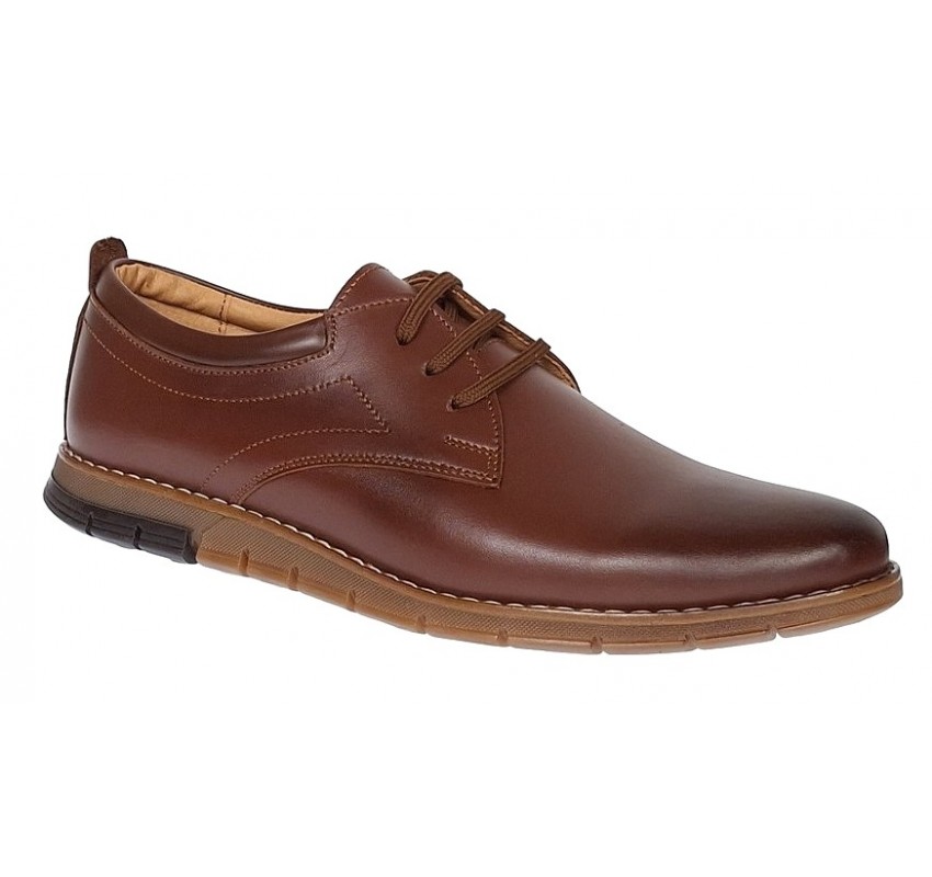 Marimea 41 Pantofi barbati sport din piele naturala maro cu siret GKR57M