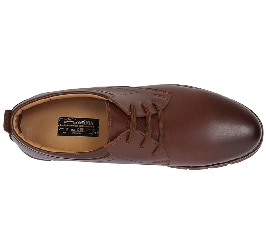 Marimea 41 Pantofi barbati sport din piele naturala maro cu siret GKR57M
