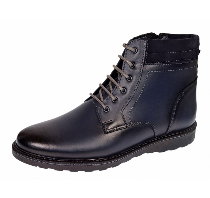 Ghete barbati sport casual din piele naturala cu siret si fermoar (imblanite) Corsa Blue