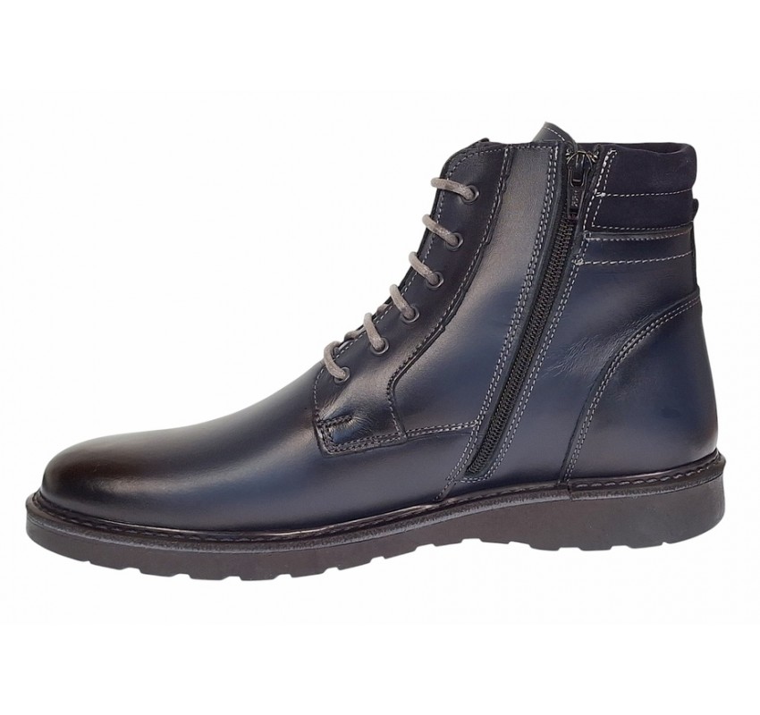 Ghete barbati sport casual din piele naturala cu siret si fermoar (imblanite) Corsa Blue