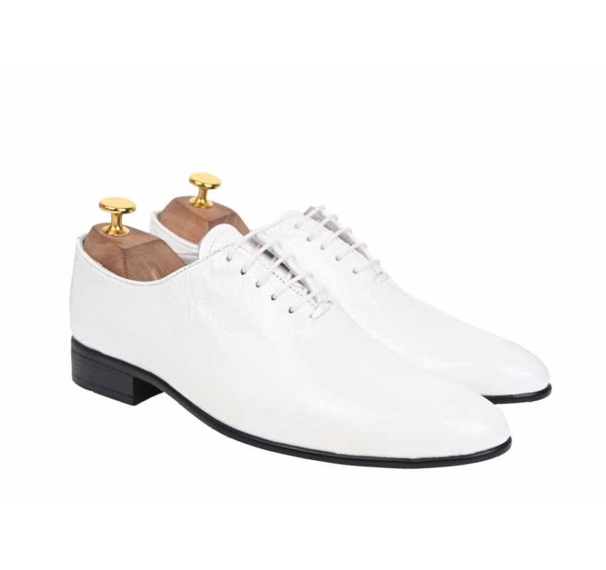 Oferta marimea  42-  Pantofi barbati, albi,, eleganti, din piele naturala box - LMOD1ALBBOX