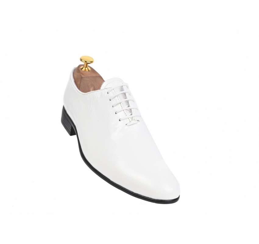 Oferta marimea  42-  Pantofi barbati, albi,, eleganti, din piele naturala box - LMOD1ALBBOX