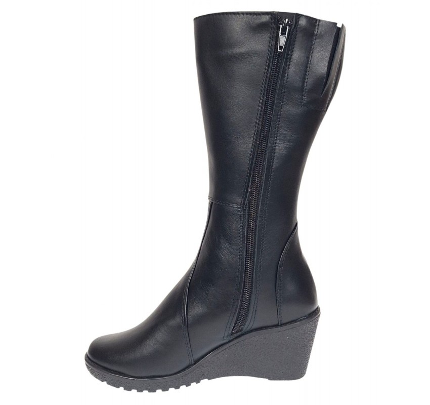 Marimea 36 Cizme dama negre din piele naturala imblanite cu talpa orto LMVS31ORT