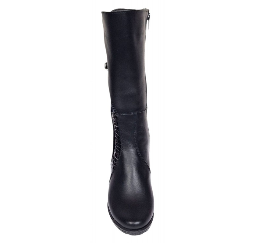 Marimea 36 Cizme dama negre din piele naturala imblanite cu talpa orto LMVS31ORT