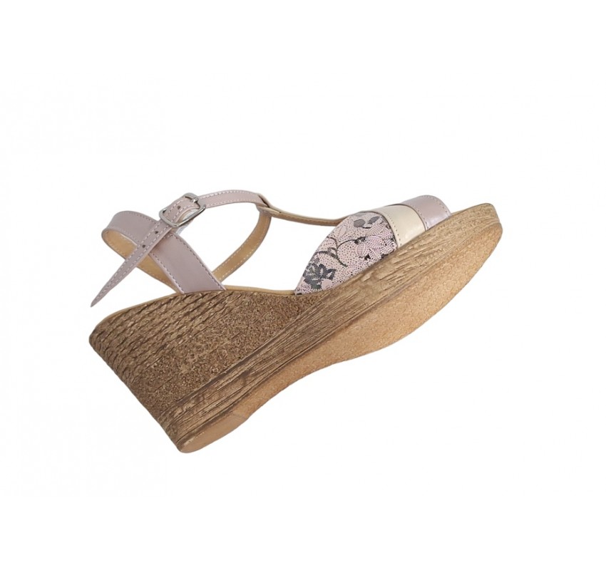 Oferta 39- Sandale dama din piele naturala, cu platforme de 7 cm, Bej, LMVS71BBOXCOL