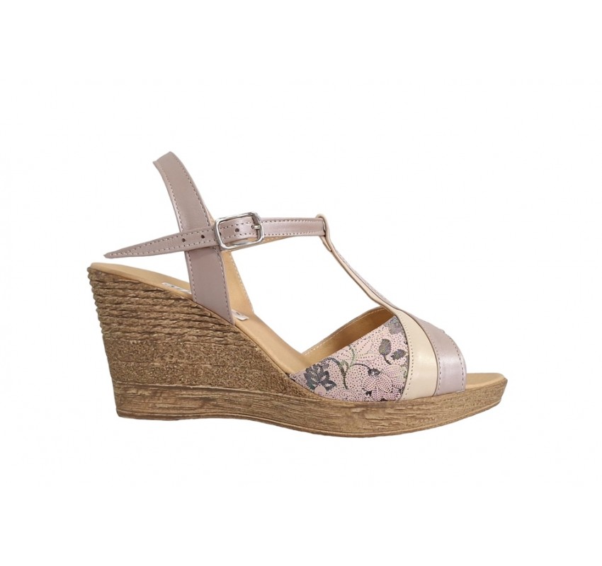 Oferta 39- Sandale dama din piele naturala, cu platforme de 7 cm, Bej, LMVS71BBOXCOL