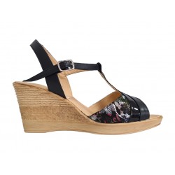 Marimea 35 Sandale dama din piele naturala, cu platforme de 7 cm, negru, MVS71NLCOL