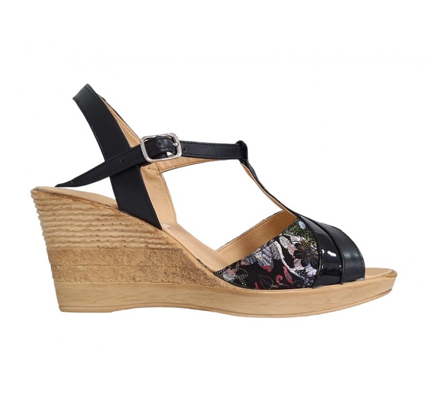 Marimea 35 Sandale dama din piele naturala, cu platforme de 7 cm, negru, MVS71NLCOL