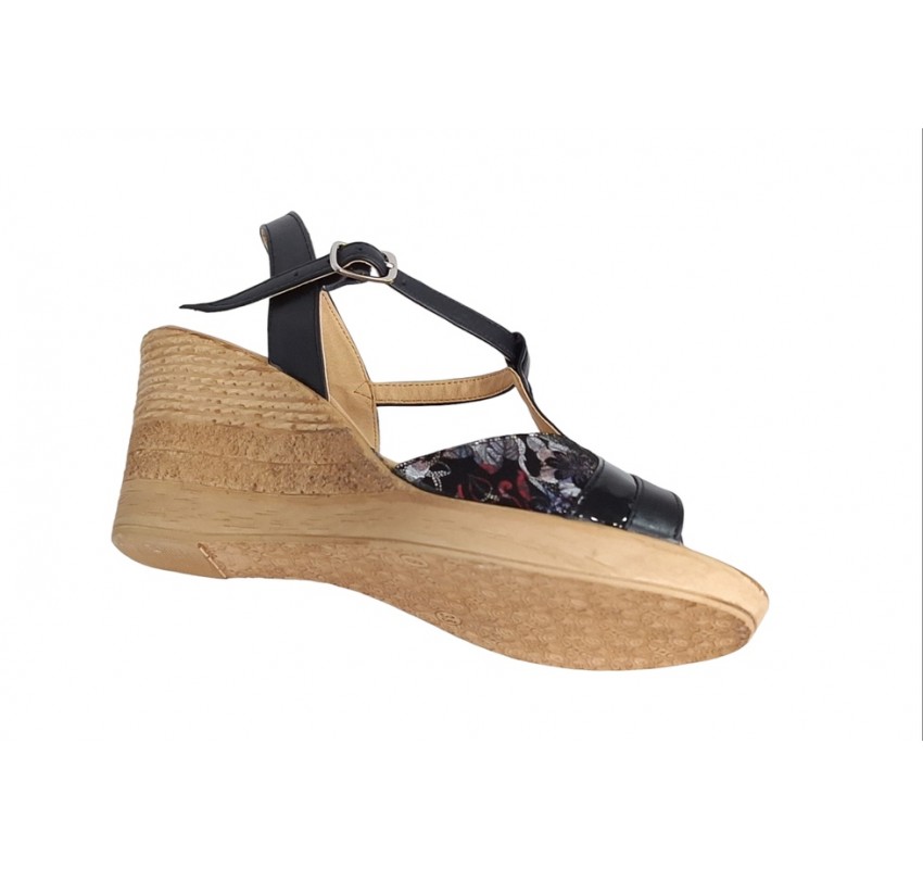 Marimea 35 Sandale dama din piele naturala, cu platforme de 7 cm, negru, MVS71NLCOL