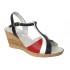 Oferta marimea 35, 37 Sandale dama din piele naturala, cu platforme de 7 cm, negru - alb - rosu, LMVS71RAN
