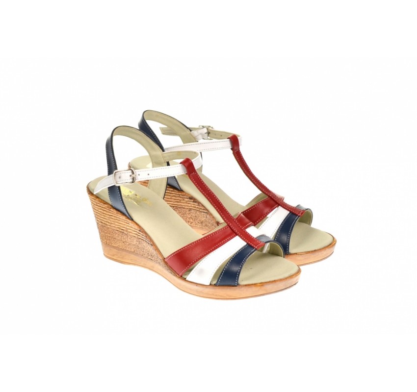 OFERTA marimea 37, 40 -  Sandale dama din piele naturala, bleumarin, alb, rosu - LNA134RAI