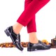 Oferta marimea 39 - Pantofi dama, casual din piele naturala, negri, croco - LNA150CRN