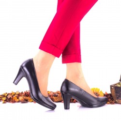 Oferta marimea 39 - Pantofi dama din piele naturala negri toc 7cm - LNA164