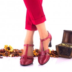 Oferta marimea, 40 - Pantofi dama din piele naturala rosu si piele naturala lacuita toc 7cm - LNA173RPL