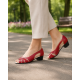 Marimea 37, 38 Sandale dama rosii din piele naturala, decupate lateral, cu toc mic elegant de 3 cm Roselia R