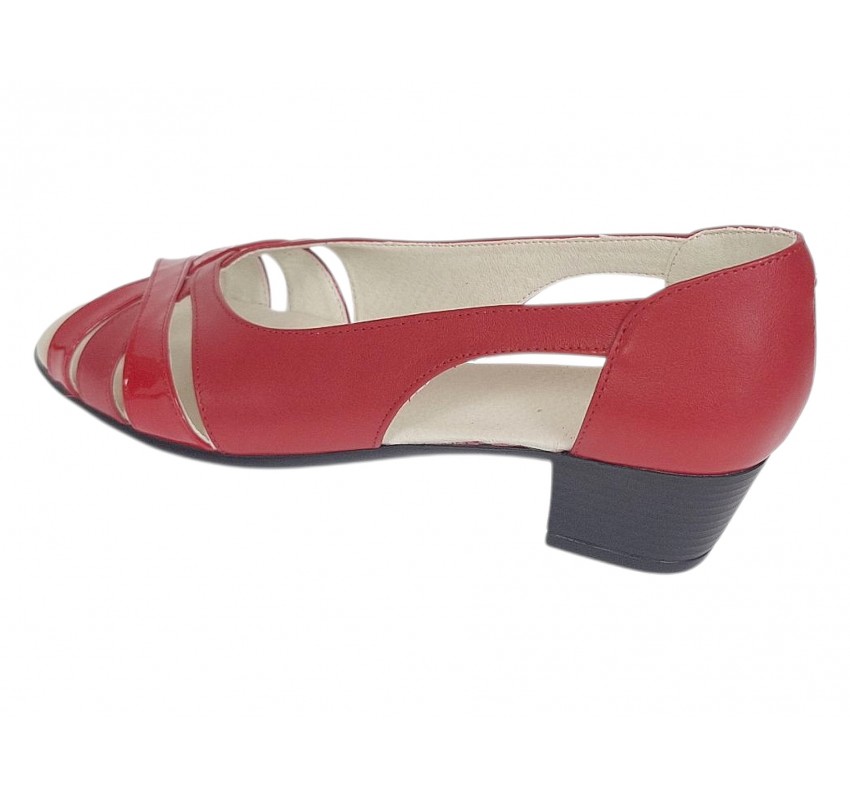 Marimea 37, 38 Sandale dama rosii din piele naturala, decupate lateral, cu toc mic elegant de 3 cm Roselia R