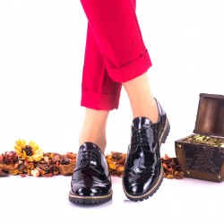 Oferta marimea 38,40 - Pantofi dama casual din piele naturala lacuita cu siret - LNA239NL
