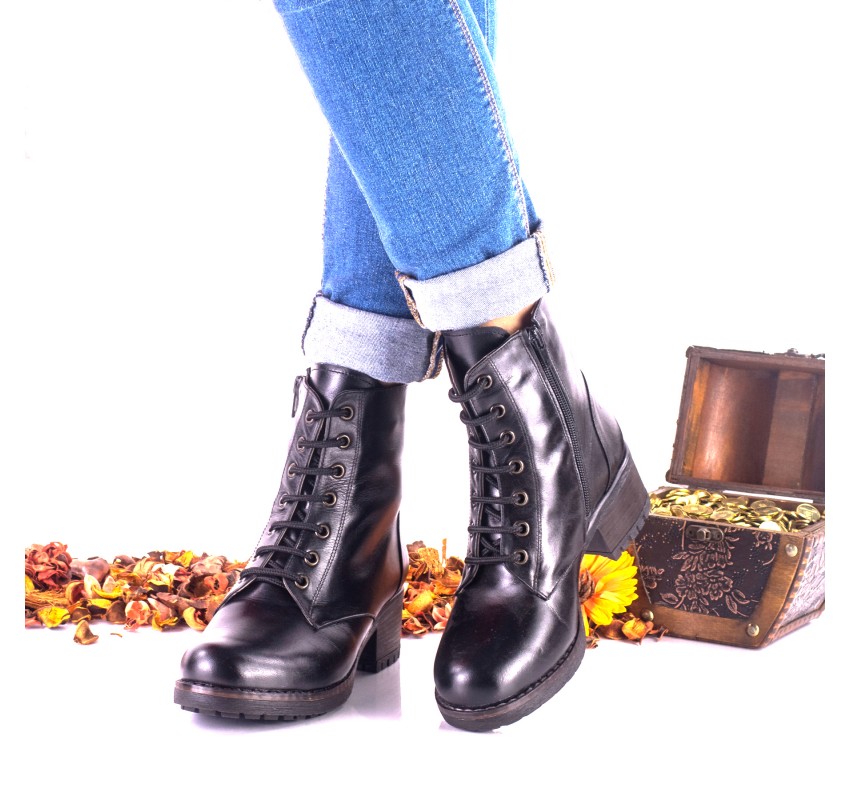Oferta marimea 35, - Botine dama negre din piele naturala cu siret - LNA278 Oferta marimea 35, - Botine dama negre din piele naturala cu siret - LNA278