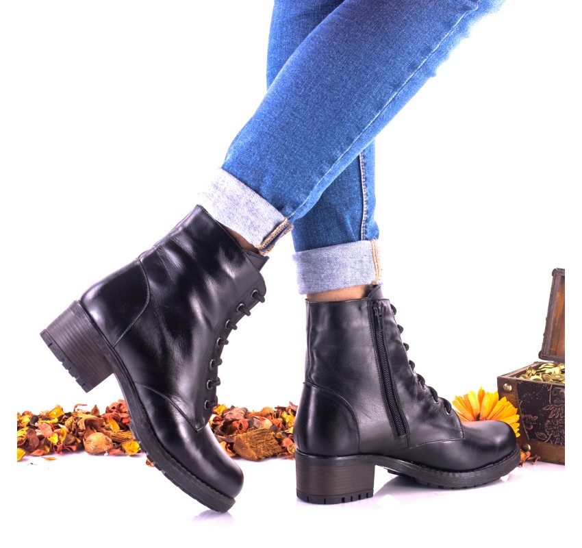 Oferta marimea 35, - Botine dama negre din piele naturala cu siret - LNA278 Oferta marimea 35, - Botine dama negre din piele naturala cu siret - LNA278