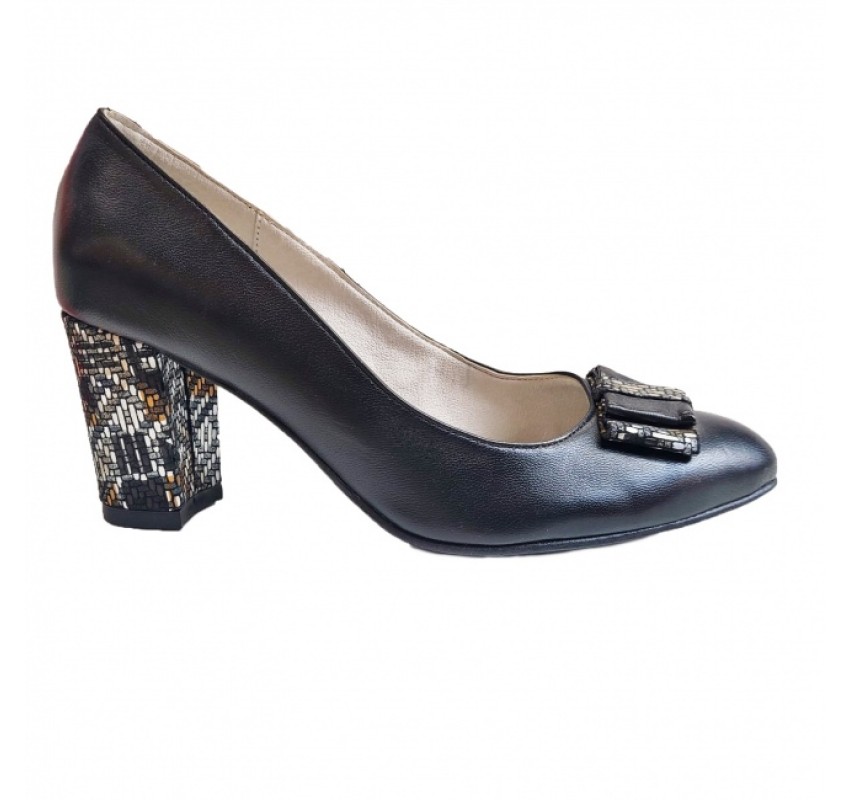 Oferta marimea 37 - Pantofi eleganti dama, negri, din piele naturala box, toc 6 cm - LNA41NEGRU
