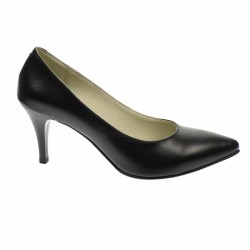 OFERTA MARIMEA  39   - Pantofi stiletto dama, negri, din piele naturala box , toc 8 cm - LNA63N