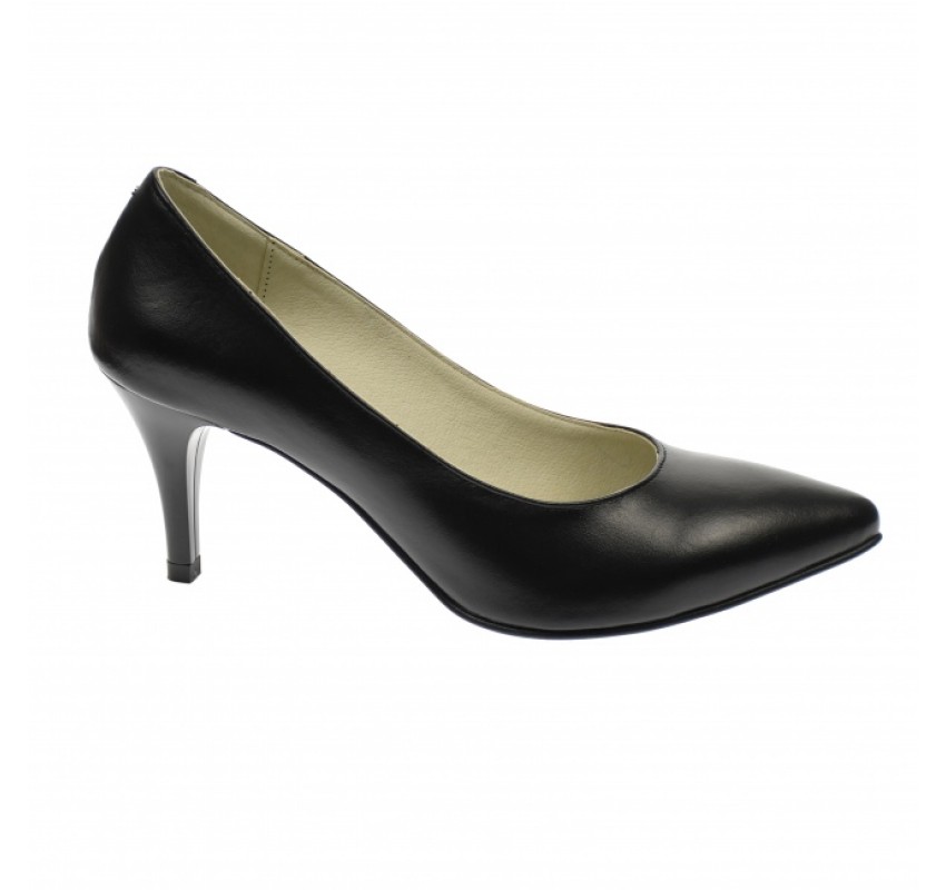 OFERTA MARIMEA  38   - Pantofi stiletto dama, negri, din piele naturala box , toc 8 cm - LNA63N