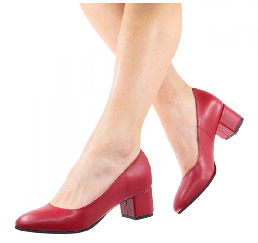 Oferta Pantofi eleganti dama, rosii, din piele naturala box, toc 5 cm - LNA73ROSU