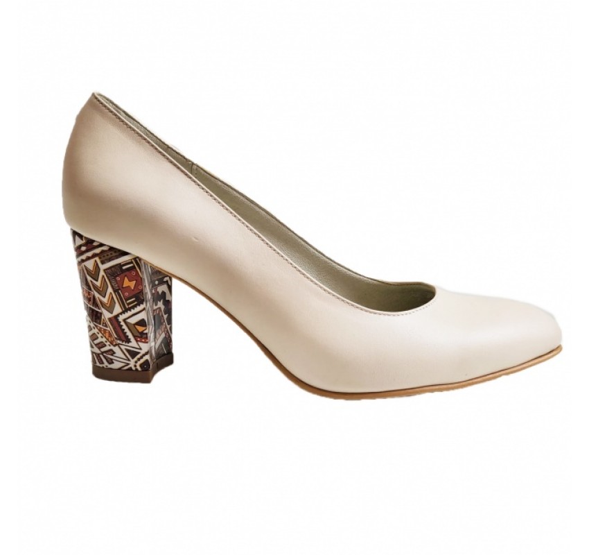 Oferta marimea 37 - Pantofi eleganti dama, bej, mozaic, din piele naturala box, toc 6 cm - LNA87BEJ2