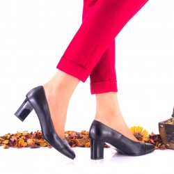 Oferta 35 Pantofi dama din piele naturala, negri toc 6cm - LNAA3NP