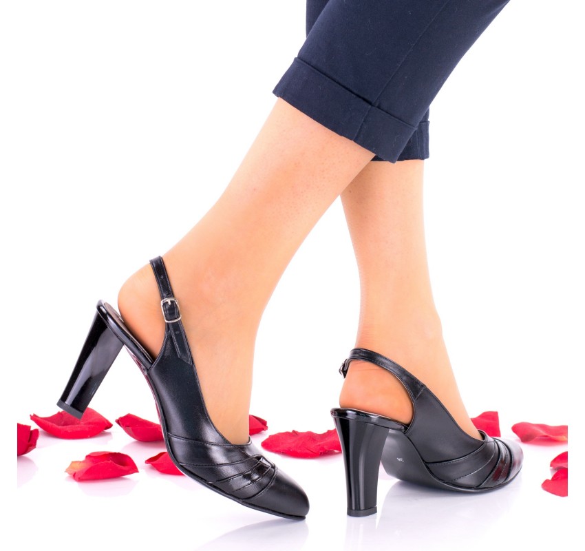 Oferta marimea 40 Pantofi dama negri eleganti din piele naturala toc 7cm - LNAA53