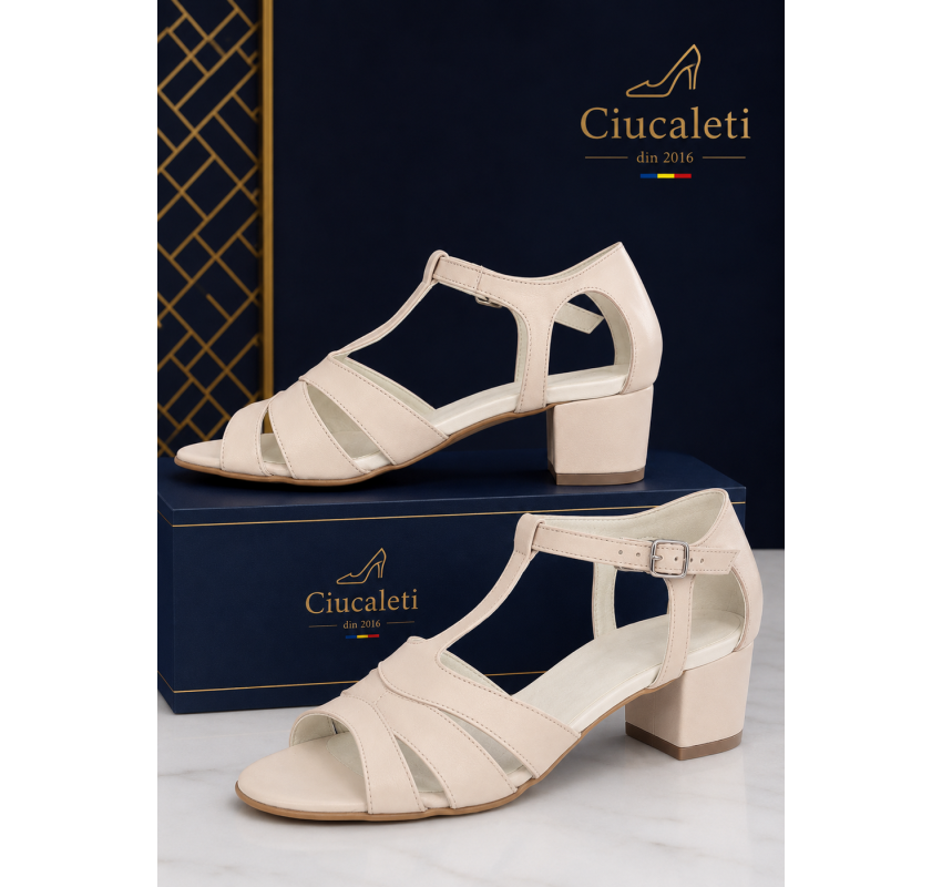 Marimea 36 Sandale dama crem din piele naturala toc 5cm - LNAA55CREM