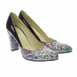 Marimea 40 - Pantofi dama, eleganti din piele naturala , negru cu imprimeu, toc 7cm - LNAA8NCOLOR