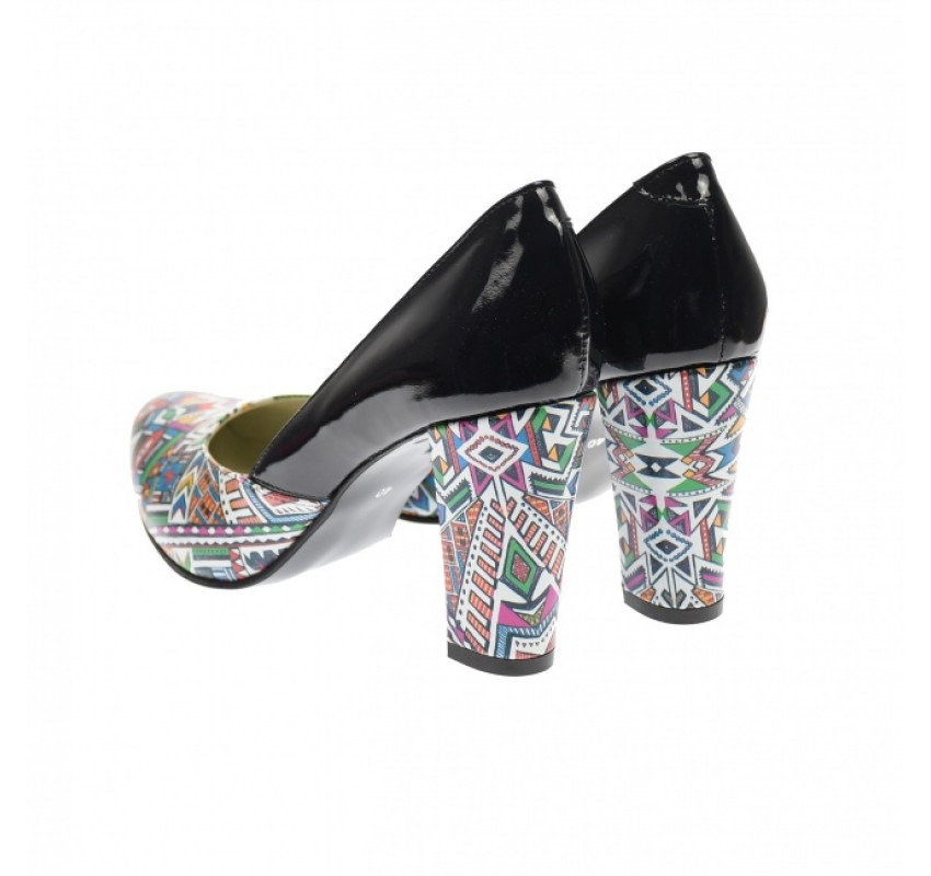 Marimea 40 - Pantofi dama, eleganti din piele naturala , negru cu imprimeu, toc 7cm - LNAA8NCOLOR