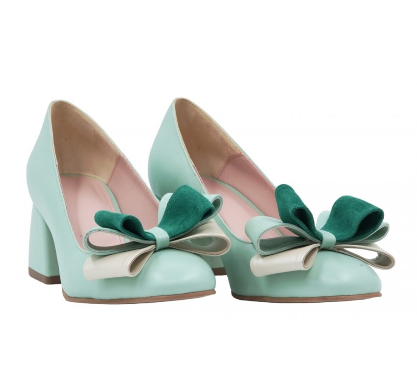 Marime 38 Pantofi dama office eleganti din piele naturala verde menta - LNAB1MENTA