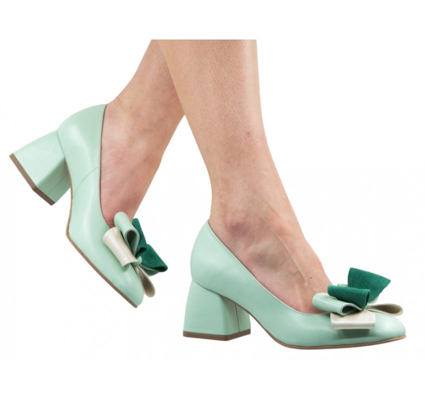 Marime 38 Pantofi dama office eleganti din piele naturala verde menta - LNAB1MENTA