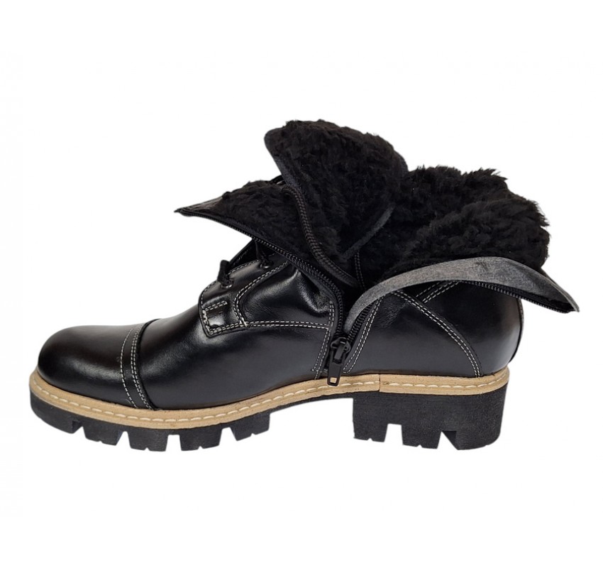 Bocanci dama din piele naturala, imblaniti, cusuti, Negru LOUISA 
