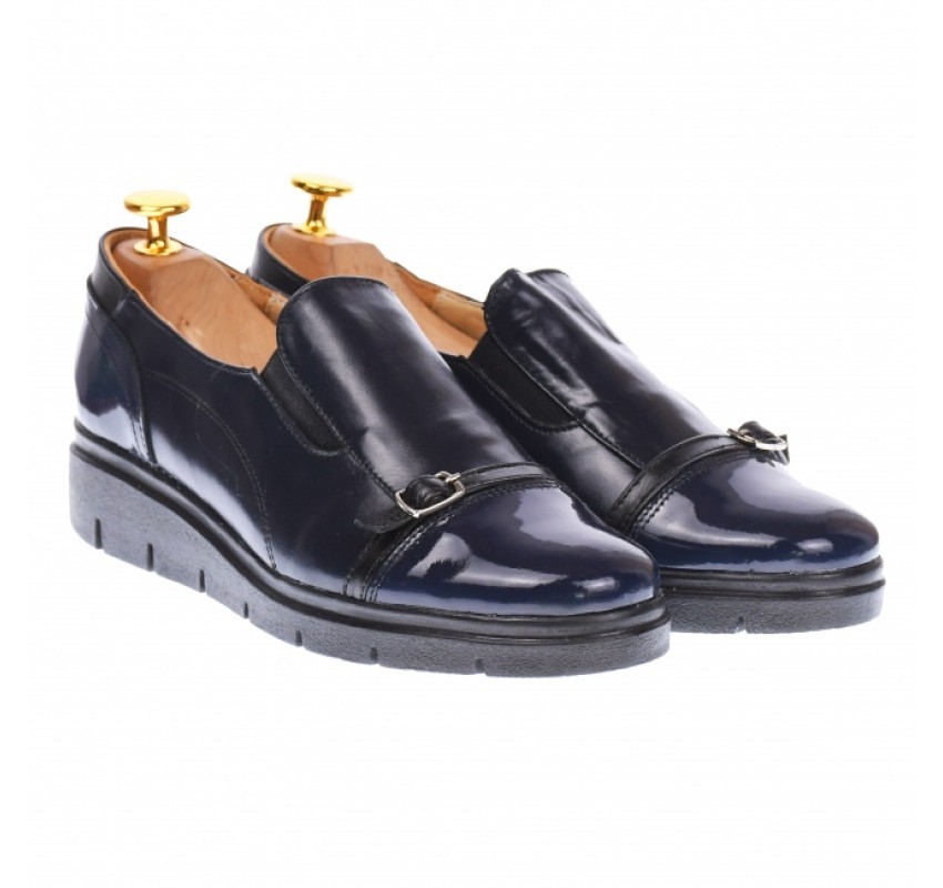 Oferta marimea 38 - Pantofi dama model casual din piele naturala, in combinatie cu piele lac,  bleumarian, foarte comozi, - LP103BLMLAC