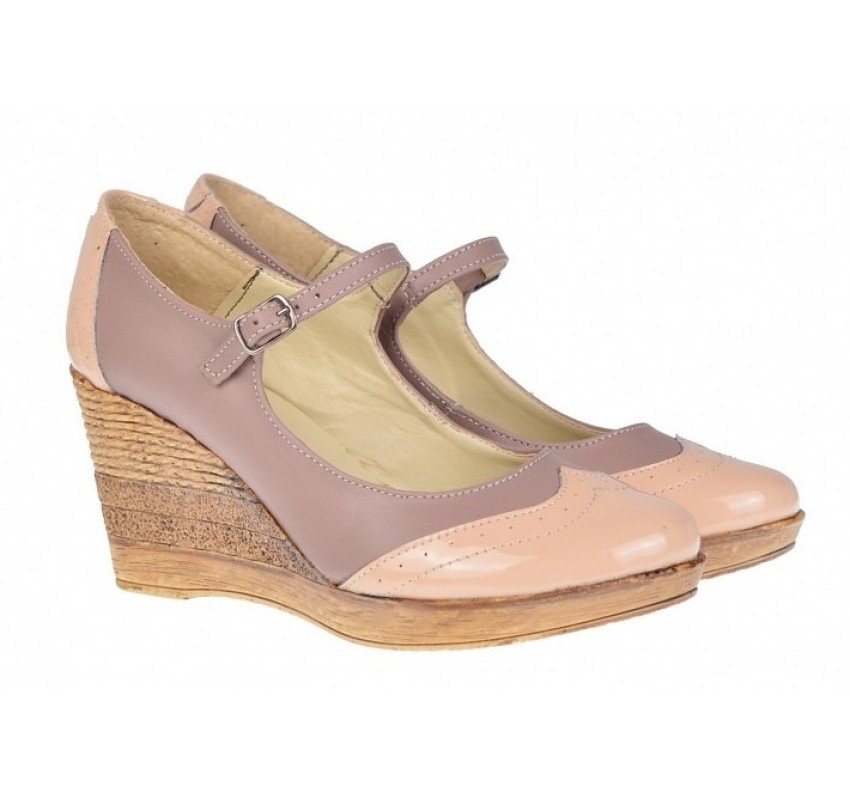 Marimea 36 - Pantofi dama din piele naturala bej cu varf lacuit - LP104BEJBEJ