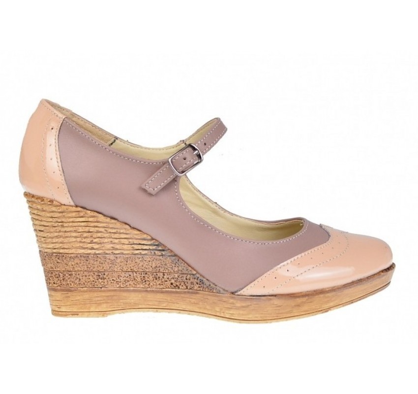 Marimea 36 - Pantofi dama din piele naturala bej cu varf lacuit - LP104BEJBEJ